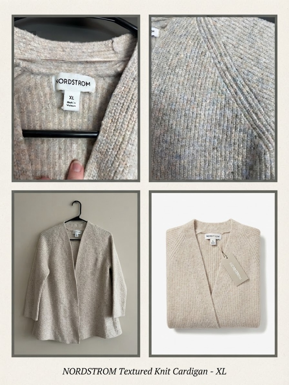 Nordstrom Neutral Cream Ribbed Open-Front Cardigan - XL